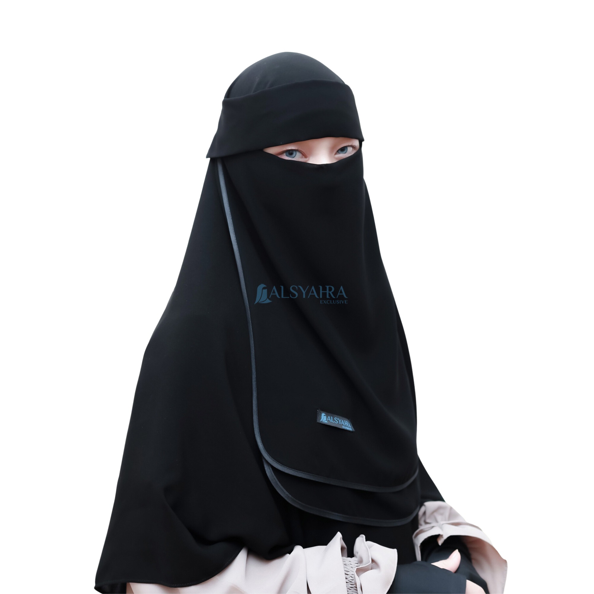 Alsyahra Exclusive - Niqab Poni Hijrah Sifon Silk Jetblack Arab