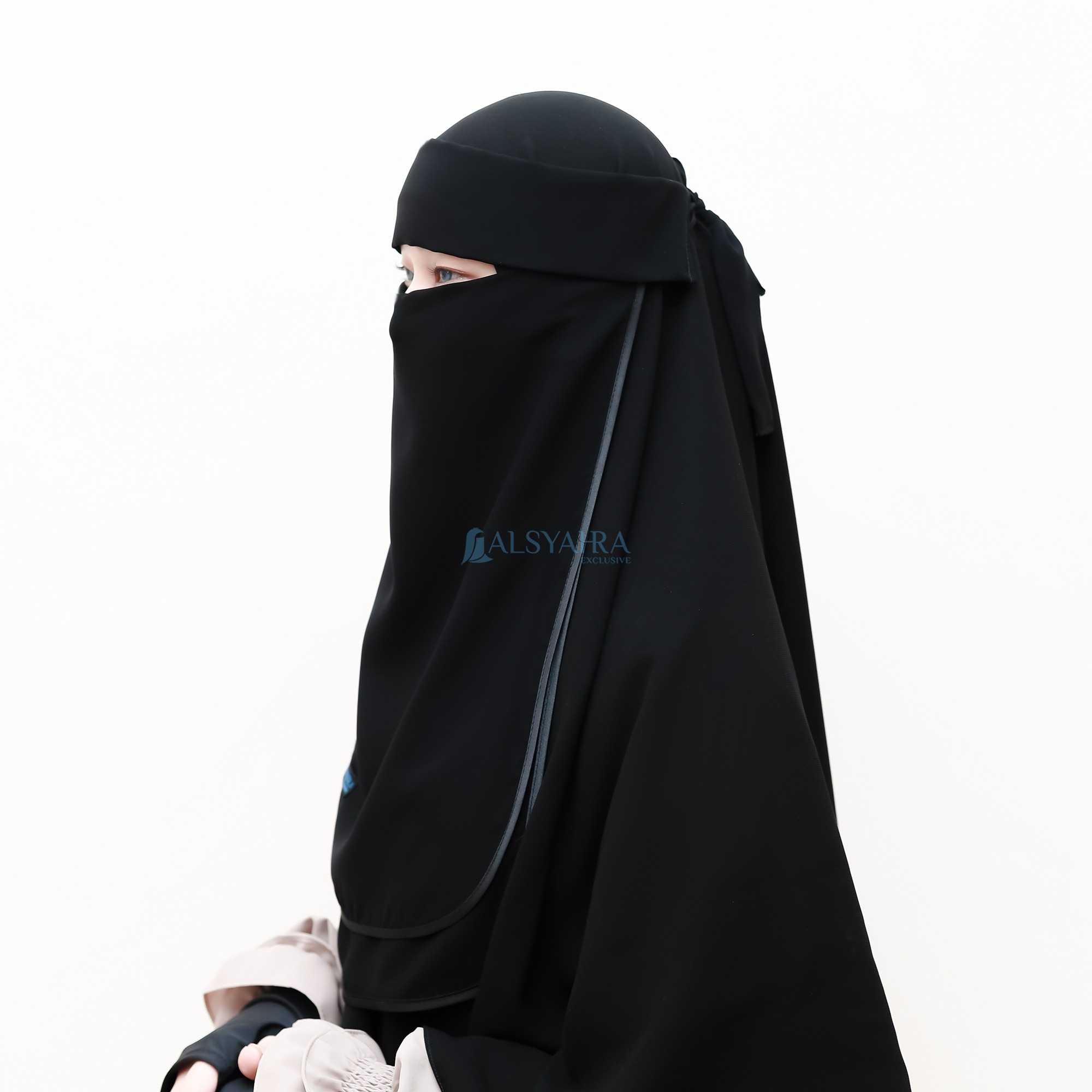 Alsyahra Exclusive - Niqab Poni Hijrah Sifon Silk Jetblack Arab