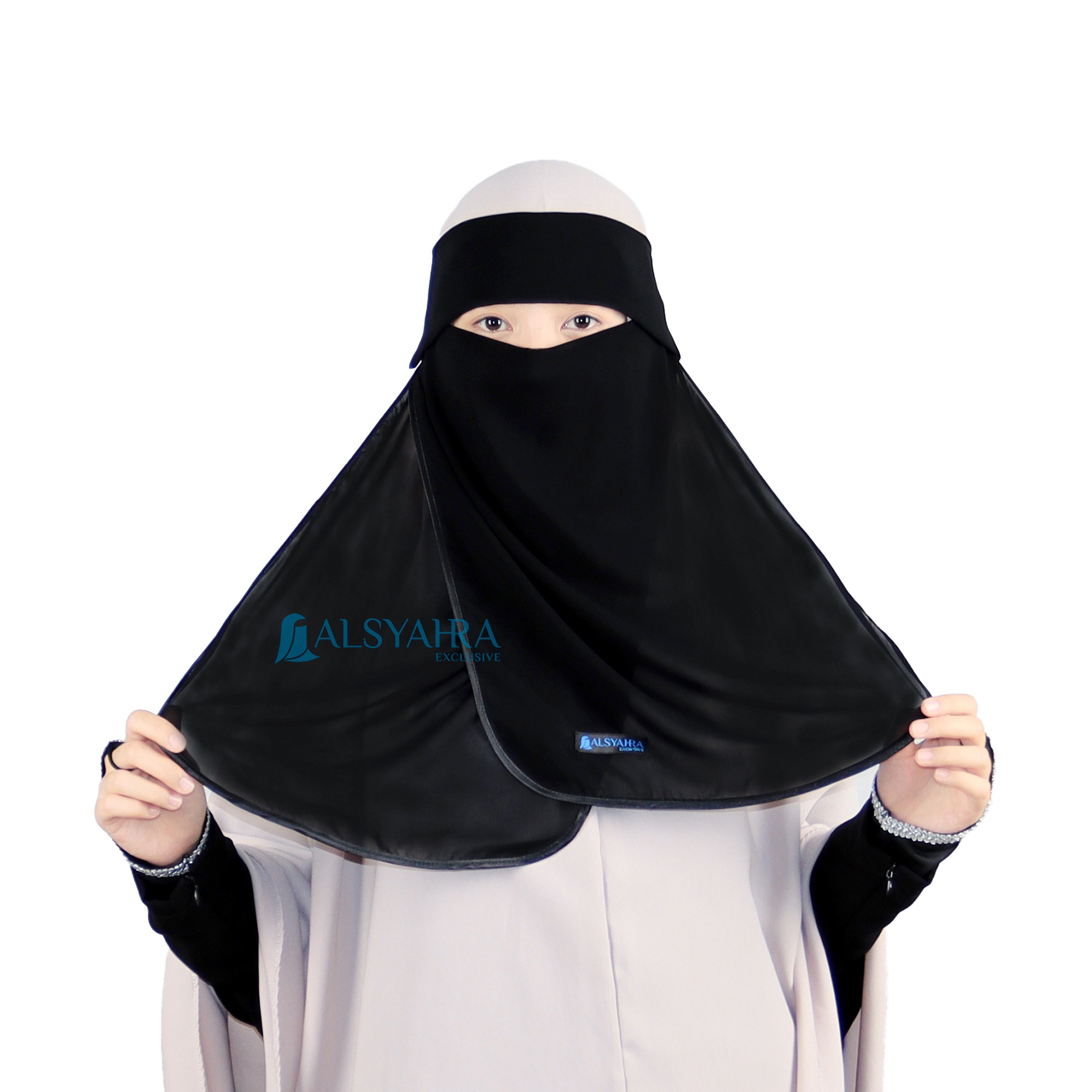 Alsyahra Exclusive - Niqab Poni Hijrah Sifon Silk Jetblack Arab
