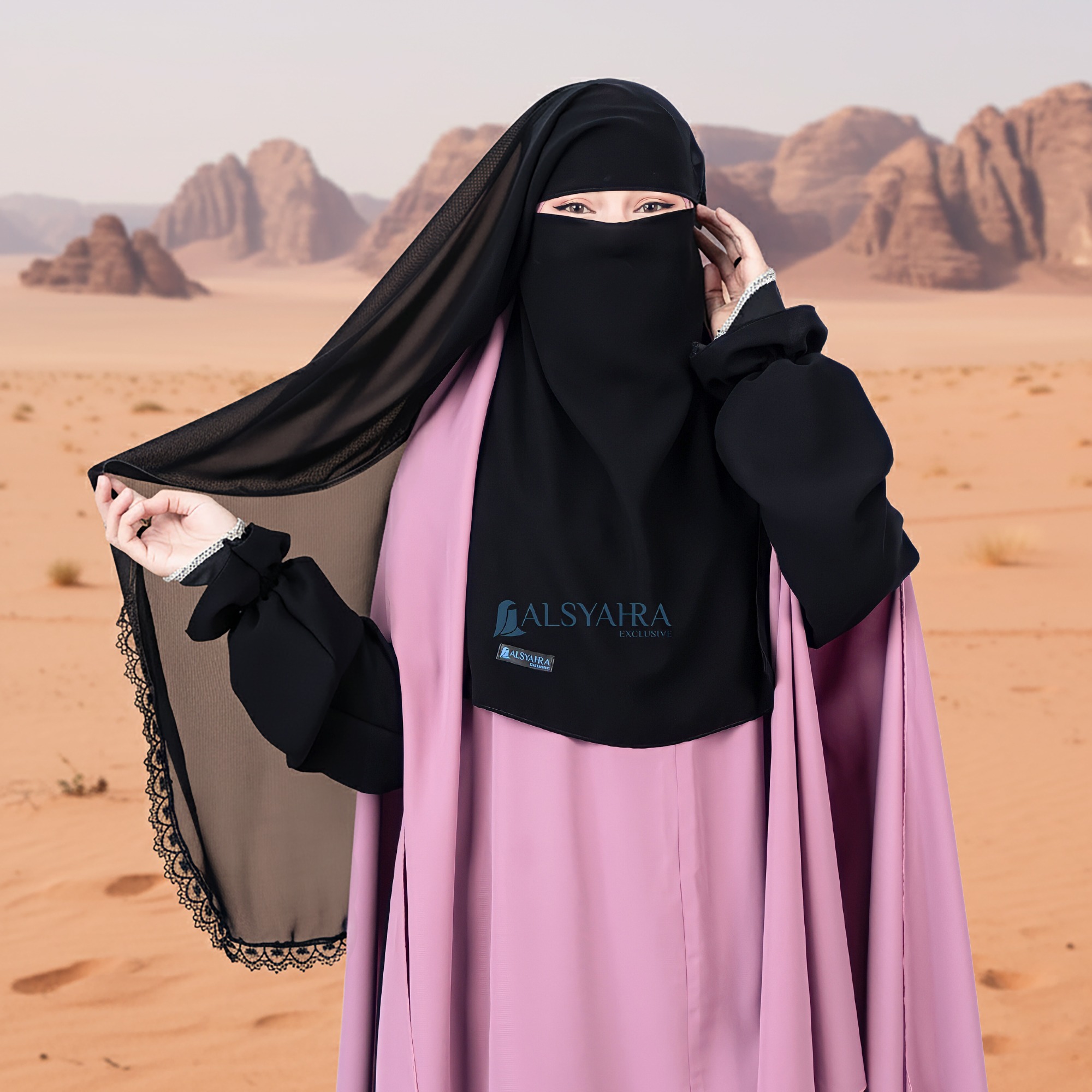 Alsyahra Exclusive - Niqab Yaman Altaj Sifon Silk Jetblack