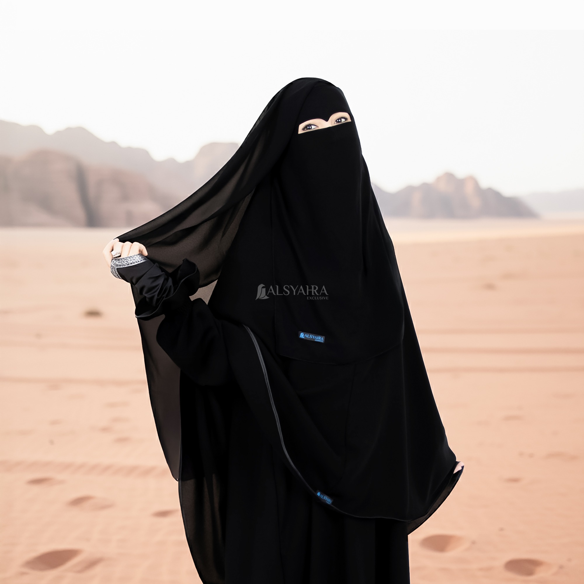 Alsyahra Exclusive - Niqab Yaman Eagle Eye Sifon Silk Jetblack