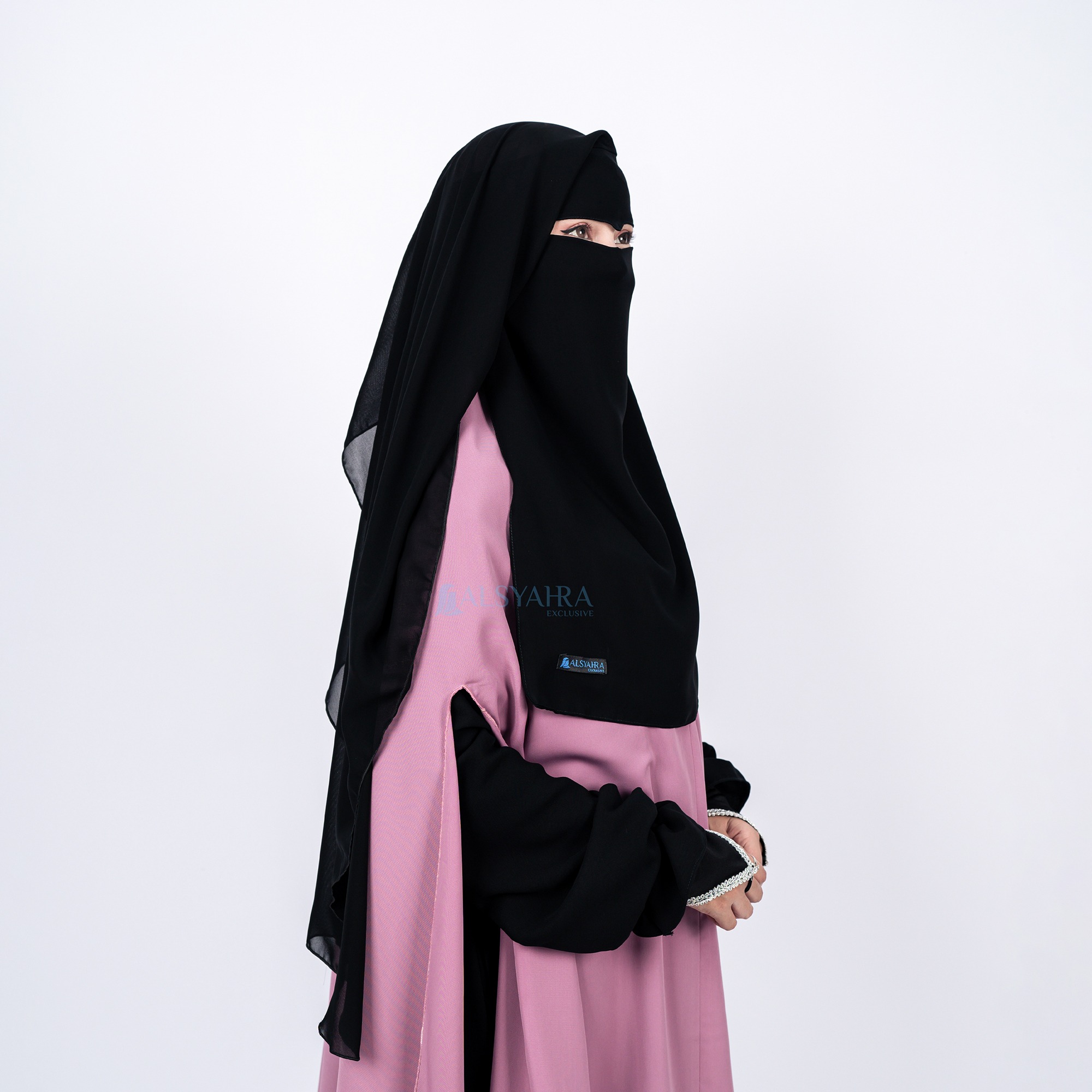 Alsyahra Exclusive - Niqab Yaman Eagle Eye Sifon Silk Jetblack