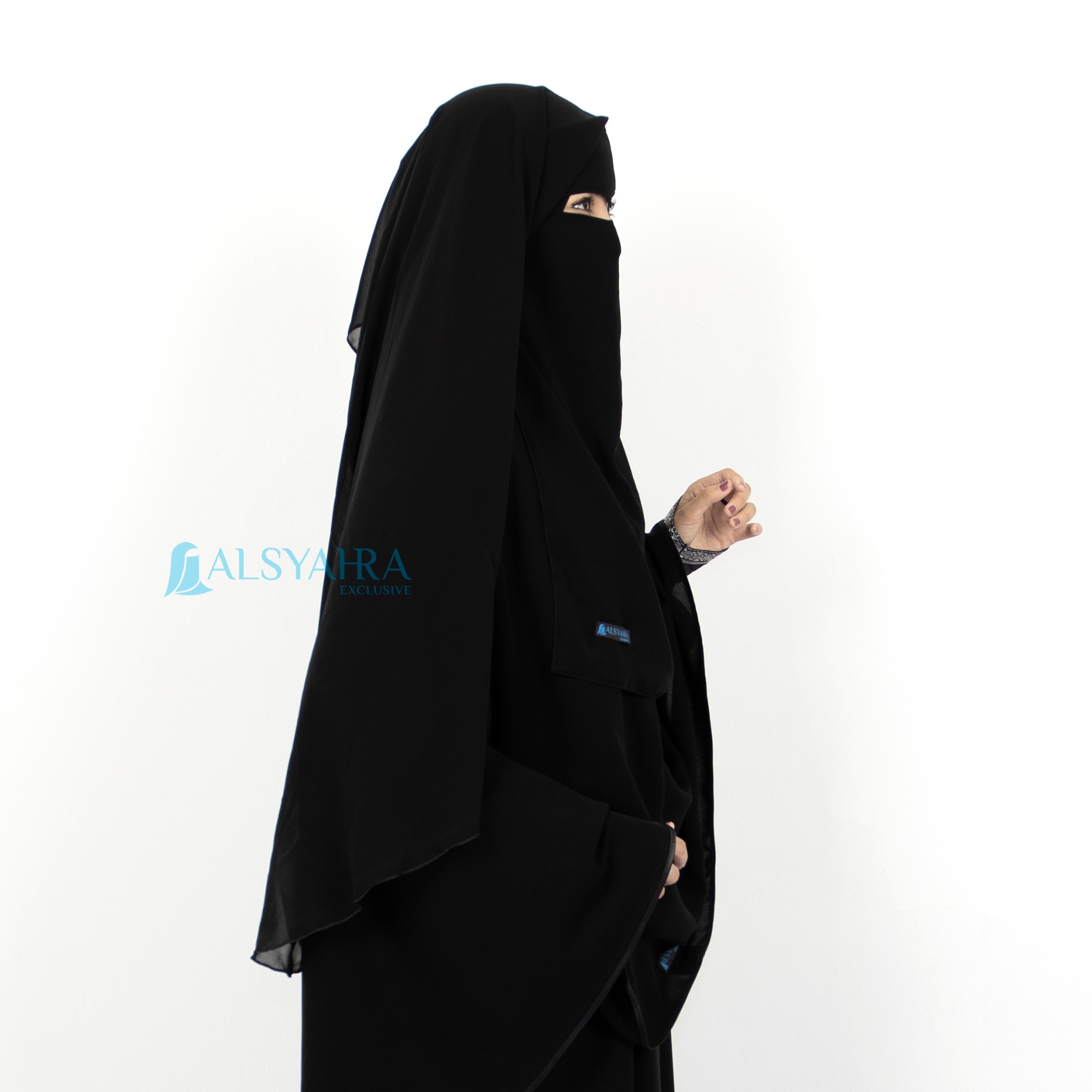 Alsyahra Exclusive - Niqab Yaman Eagle Eye Sifon Silk Jetblack