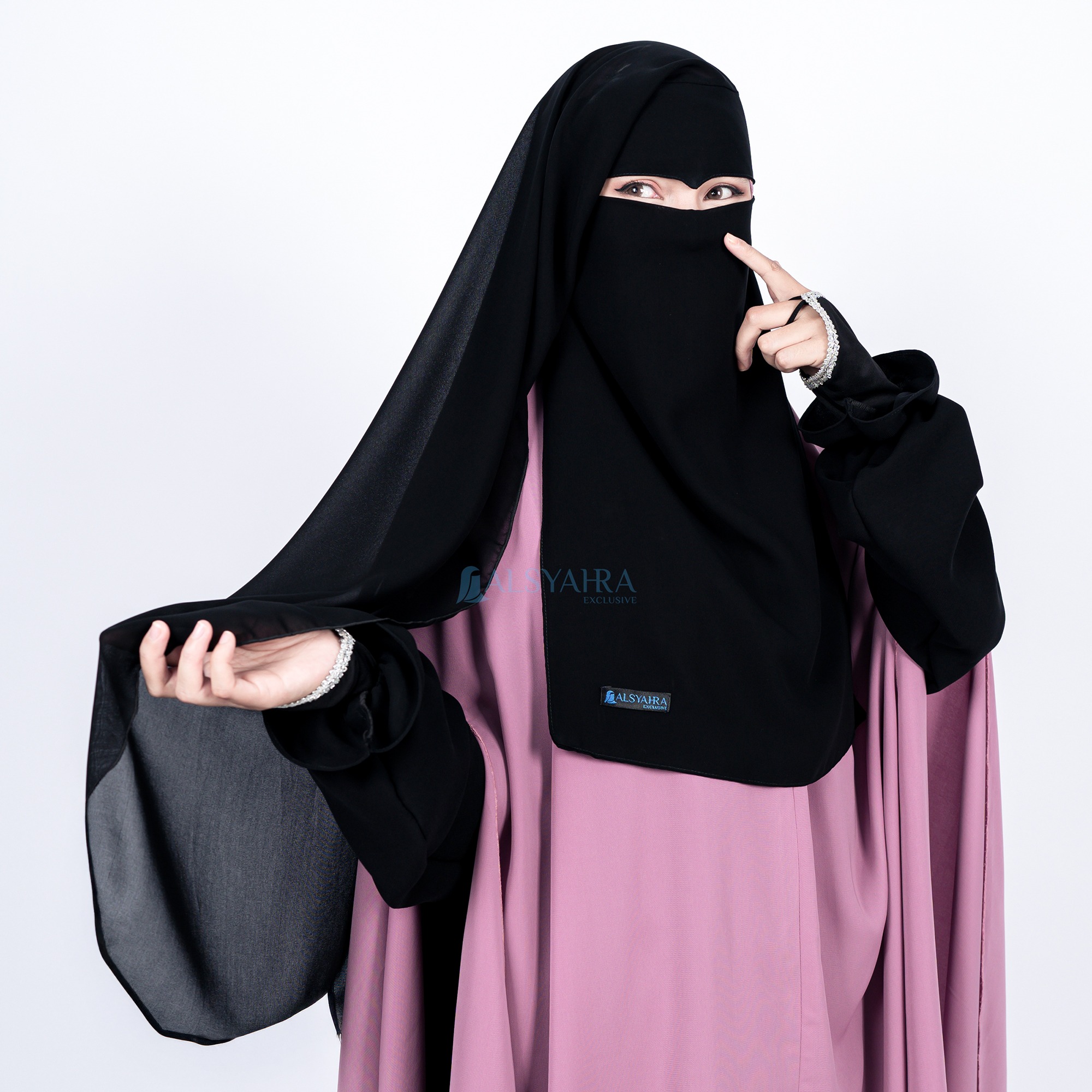 Alsyahra Exclusive - Niqab Yaman Eagle Eye Sifon Silk Jetblack