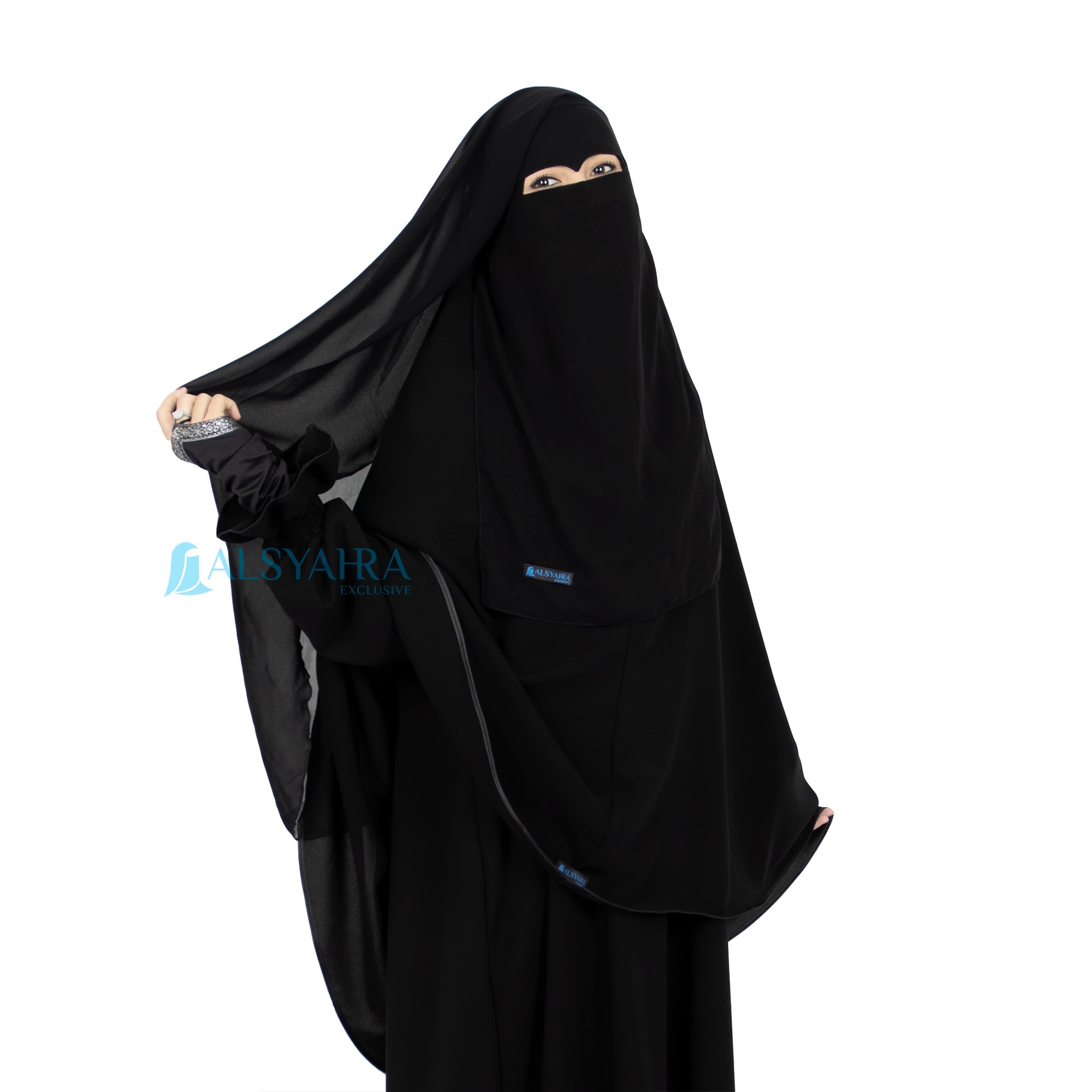 Alsyahra Exclusive - Niqab Yaman Eagle Eye Sifon Silk Jetblack