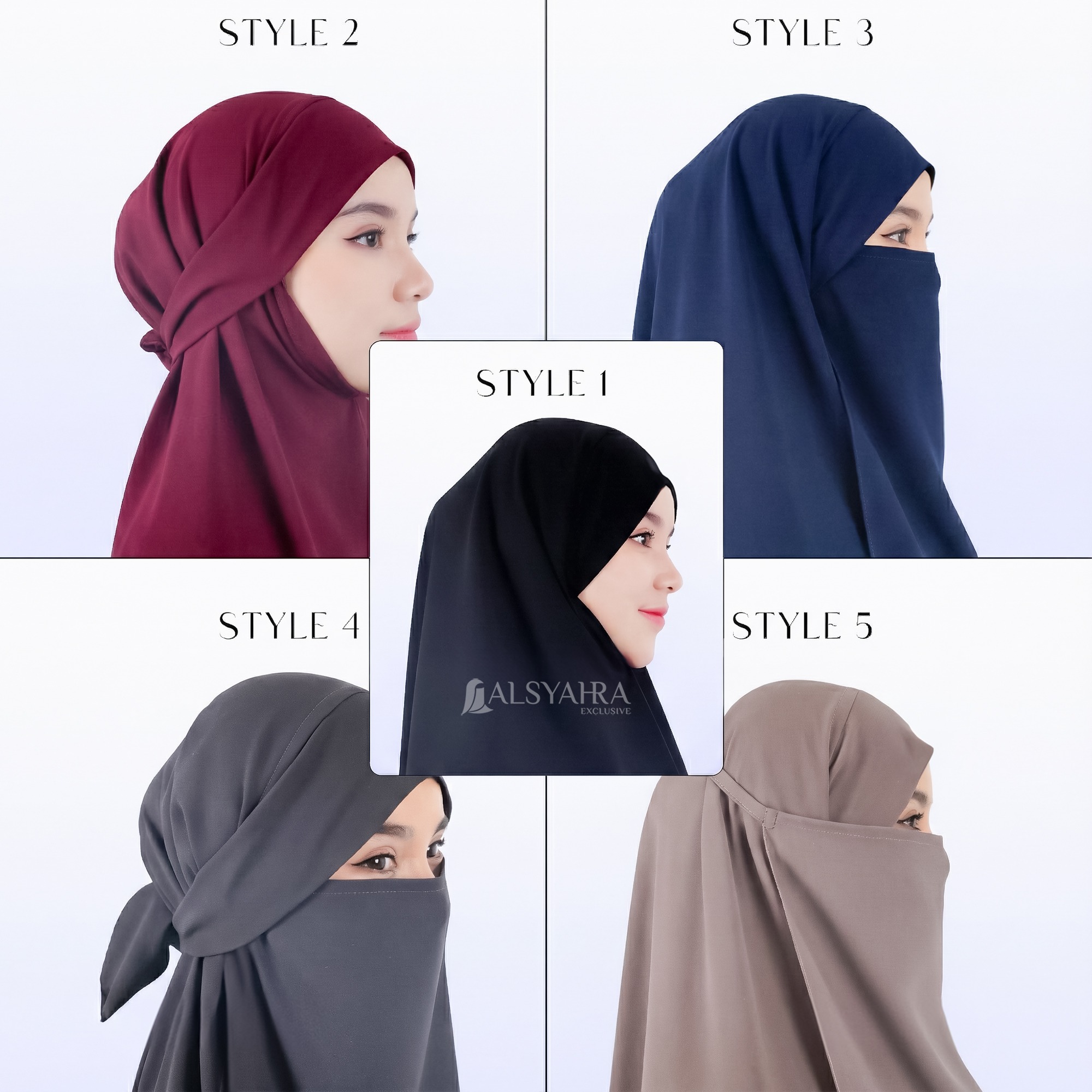 Alsyahra Exclusive - Set Khiban Khimar Bandana Cadar Tali FZ Premium Size XL