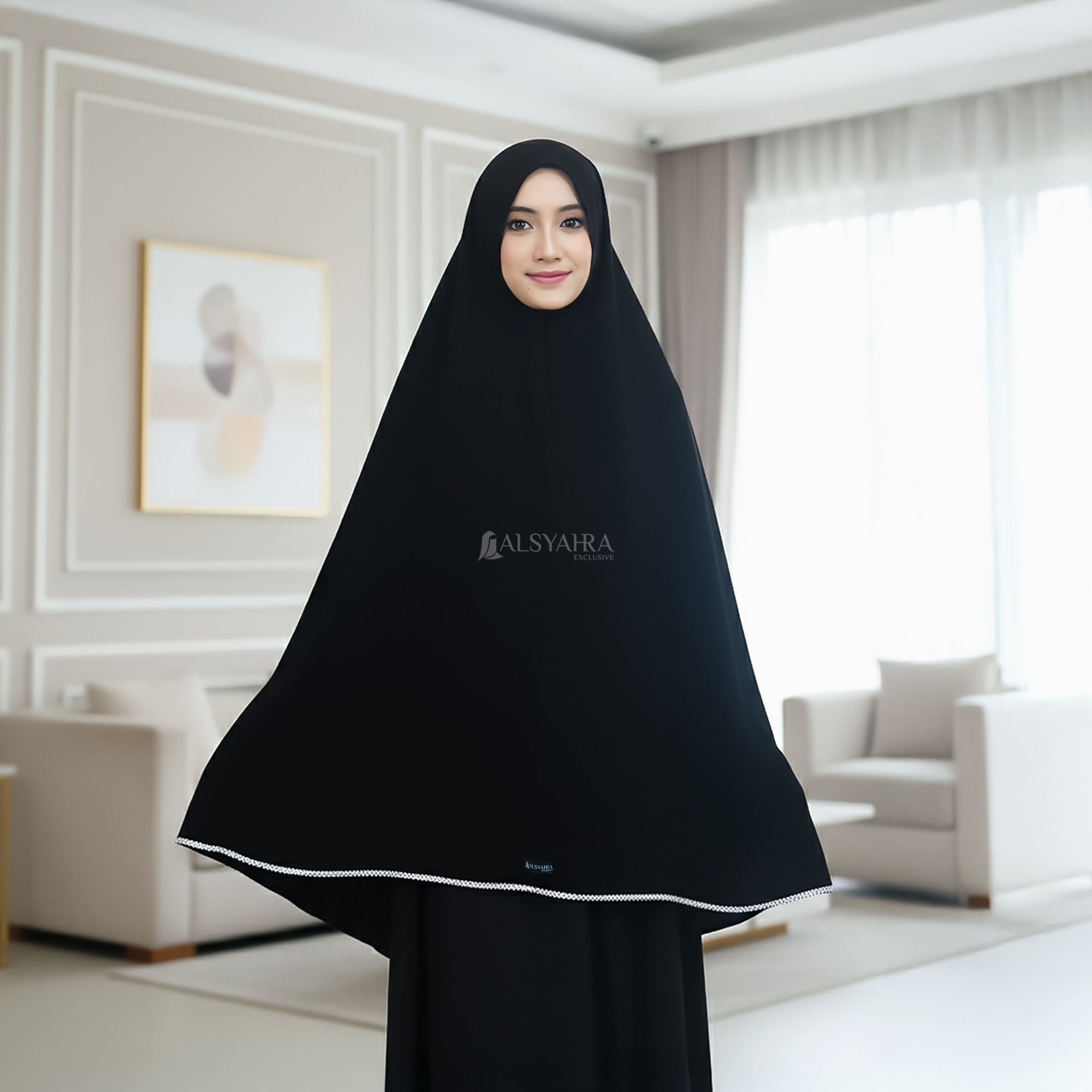 Alsyahra Exclusive - Set Khimar Syari Niqab Bandana Huraiyah Soft Jetblack Size XL
