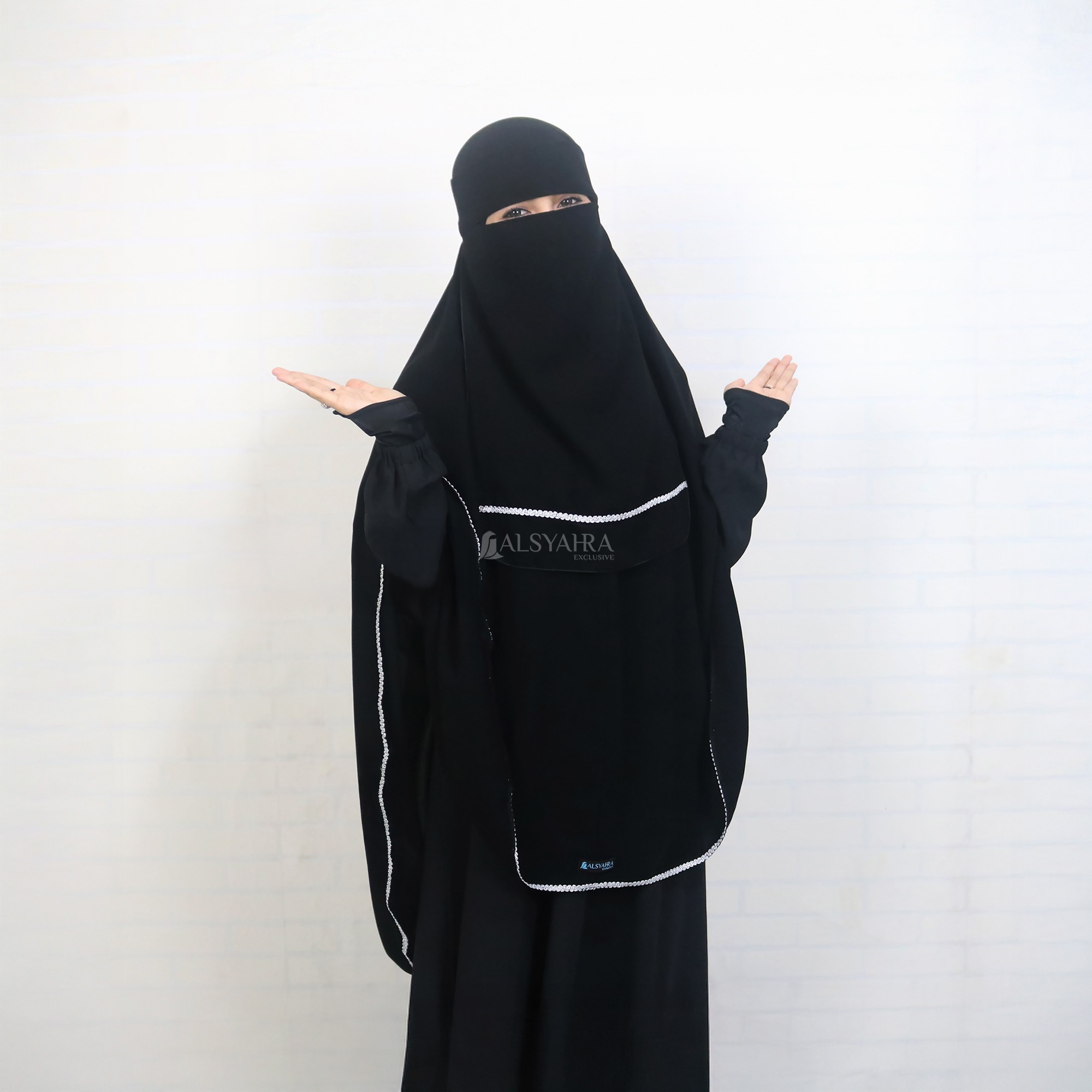 Alsyahra Exclusive - Set Khimar Syari Niqab Bandana Huraiyah Soft Jetblack Size XL