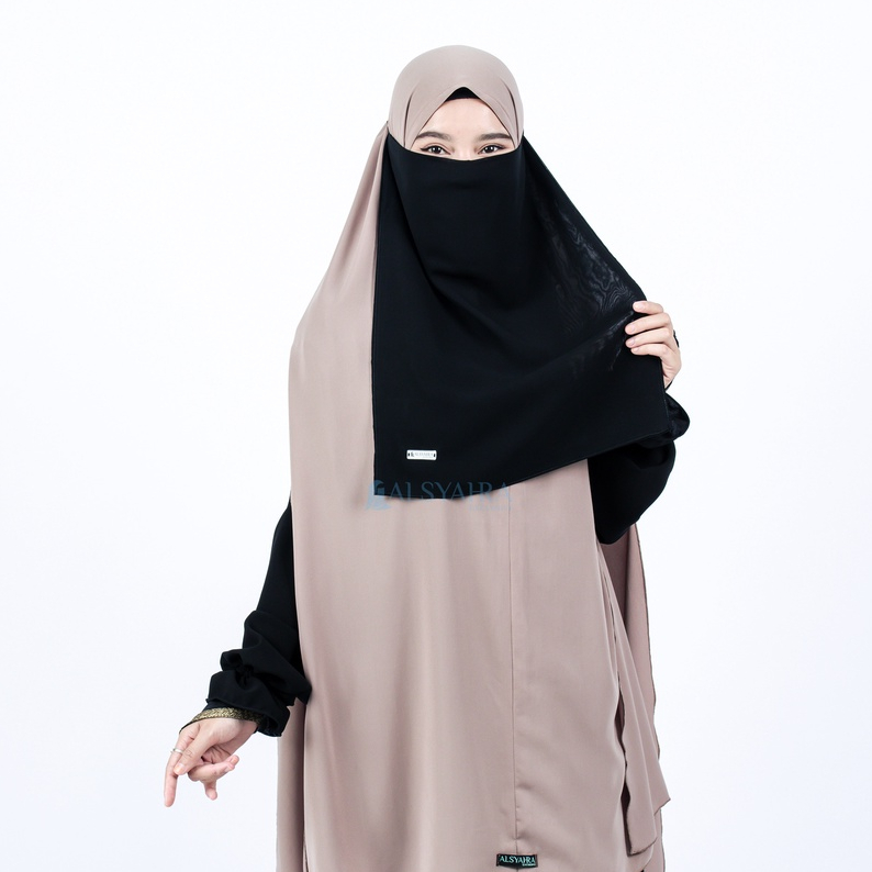 Alsyahra Exclusive - Bundling Niqab All In One Size L Sifon Silk Jetblack Arab 12 Style
