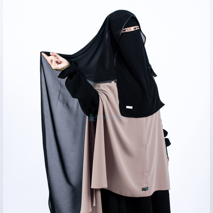 Alsyahra Exclusive - Bundling Niqab All In One Size L Sifon Silk Jetblack Arab 12 Style
