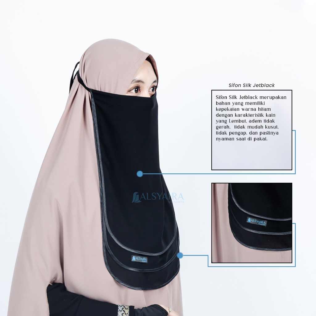 Alsyahra Exclusive - Cadar Tali Ikhfa 3 layer Sifon Silk Jetblack