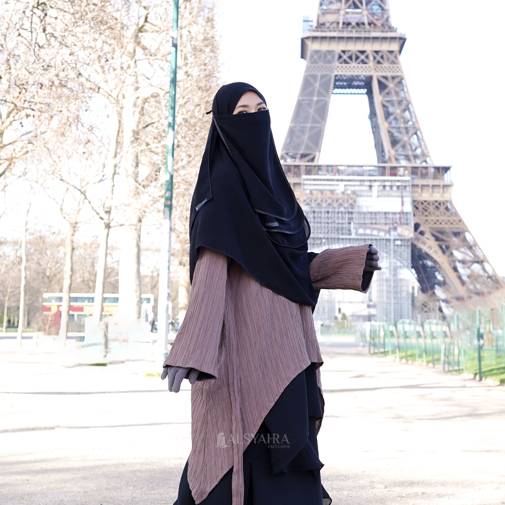 Alsyahra Exclusive - Cadar Tali Ikhfa 3 layer Sifon Silk Jetblack