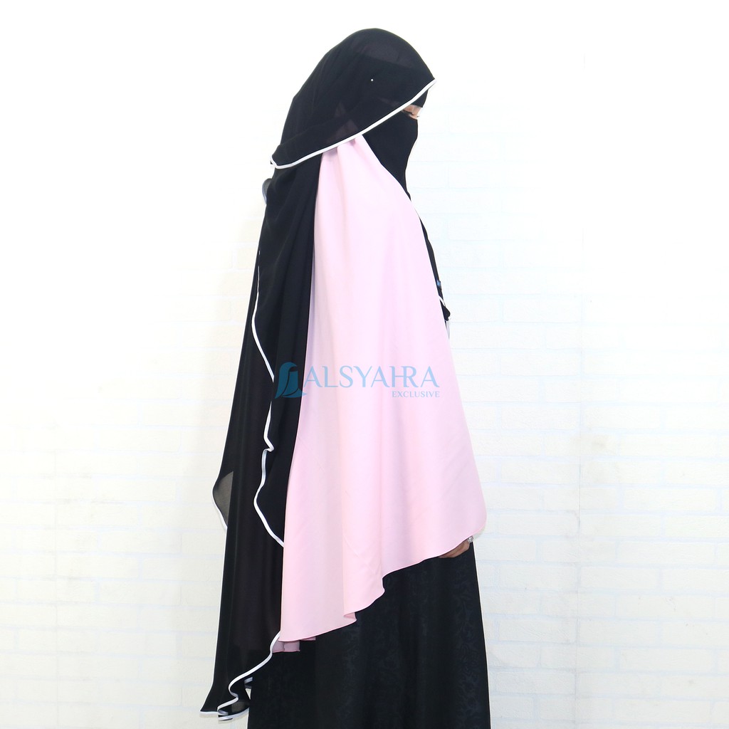 Alsyahra Exclusive - Bundling Niqab All In One Hijrah Size L Sifon Silk Jetblack Arab 12 Style