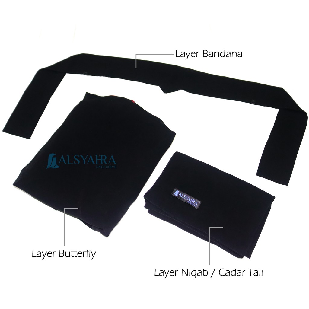 Alsyahra Exclusive - Bundling Niqab All In One Hijrah Size L Sifon Silk Jetblack Arab 12 Style
