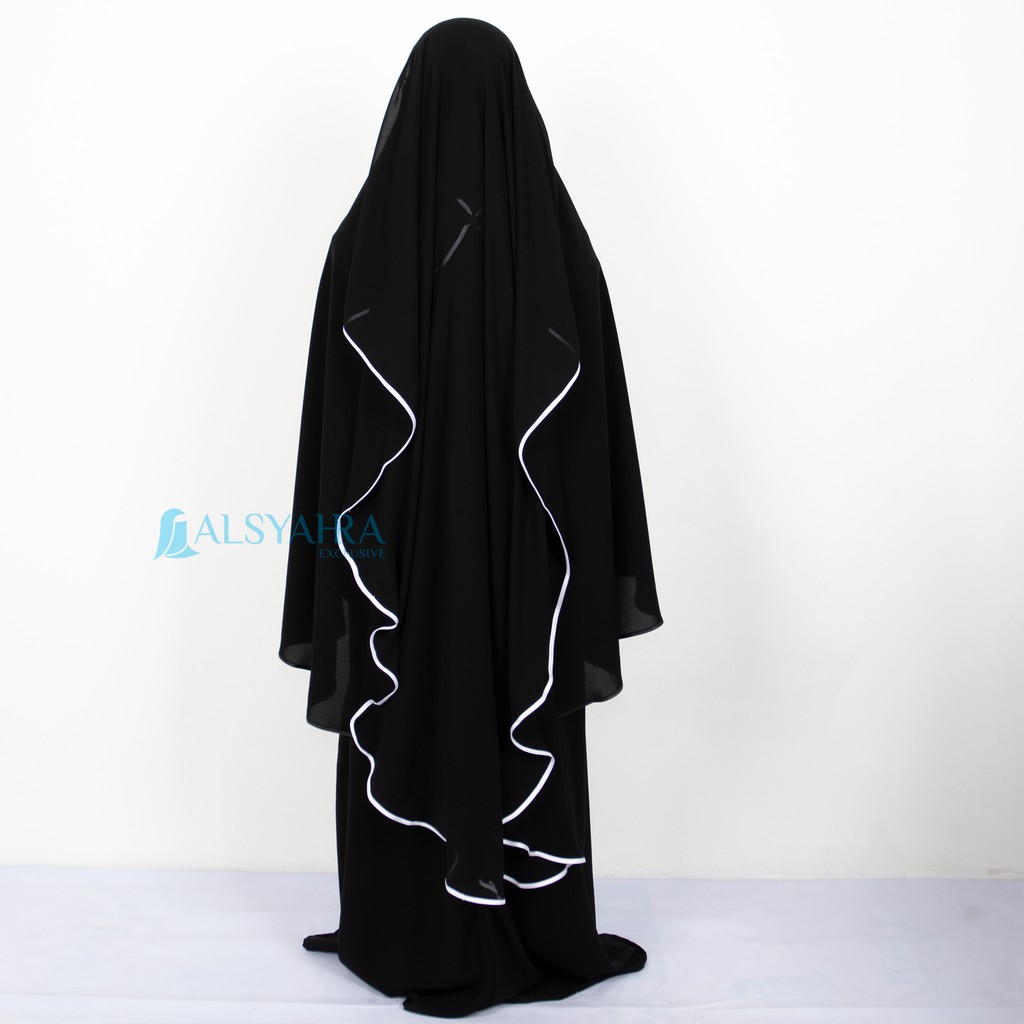 Alsyahra Exclusive - Bundling Niqab All In One Hijrah Size L Sifon Silk Jetblack Arab 12 Style