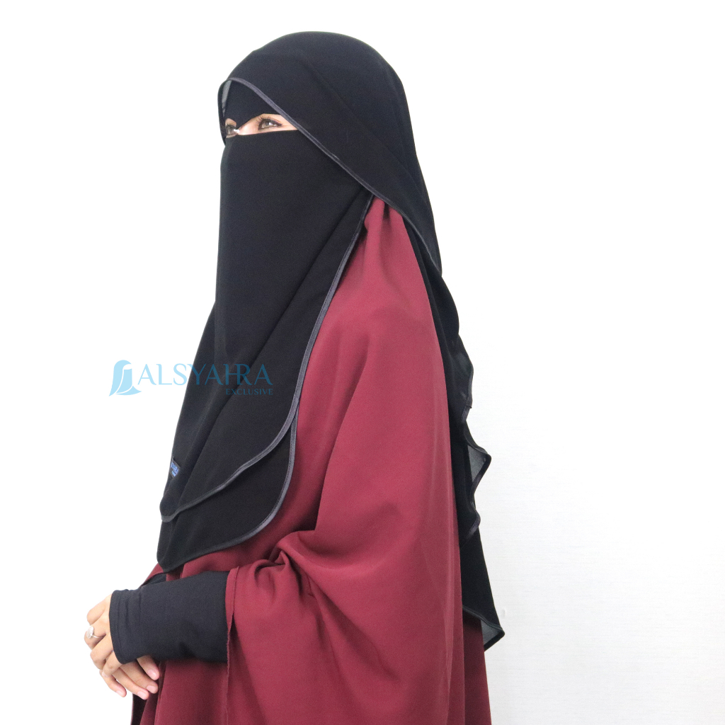 Alsyahra Exclusive - Bundling Niqab All In One Hijrah Size L Sifon Silk Jetblack Arab 12 Style