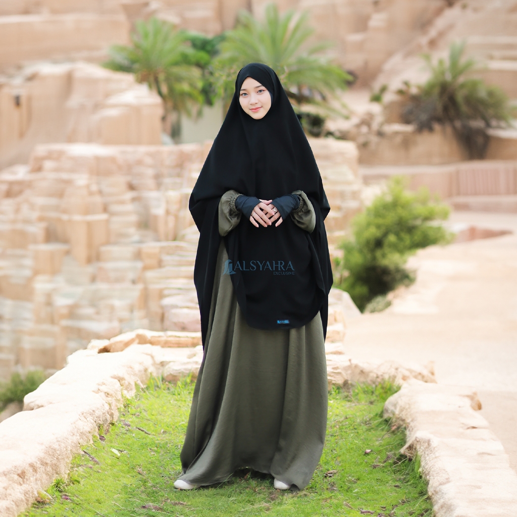 Alsyahra Exclusive - Set Khiban Khimar Bandana Syari Cadar Tali Jetblack Size XXL