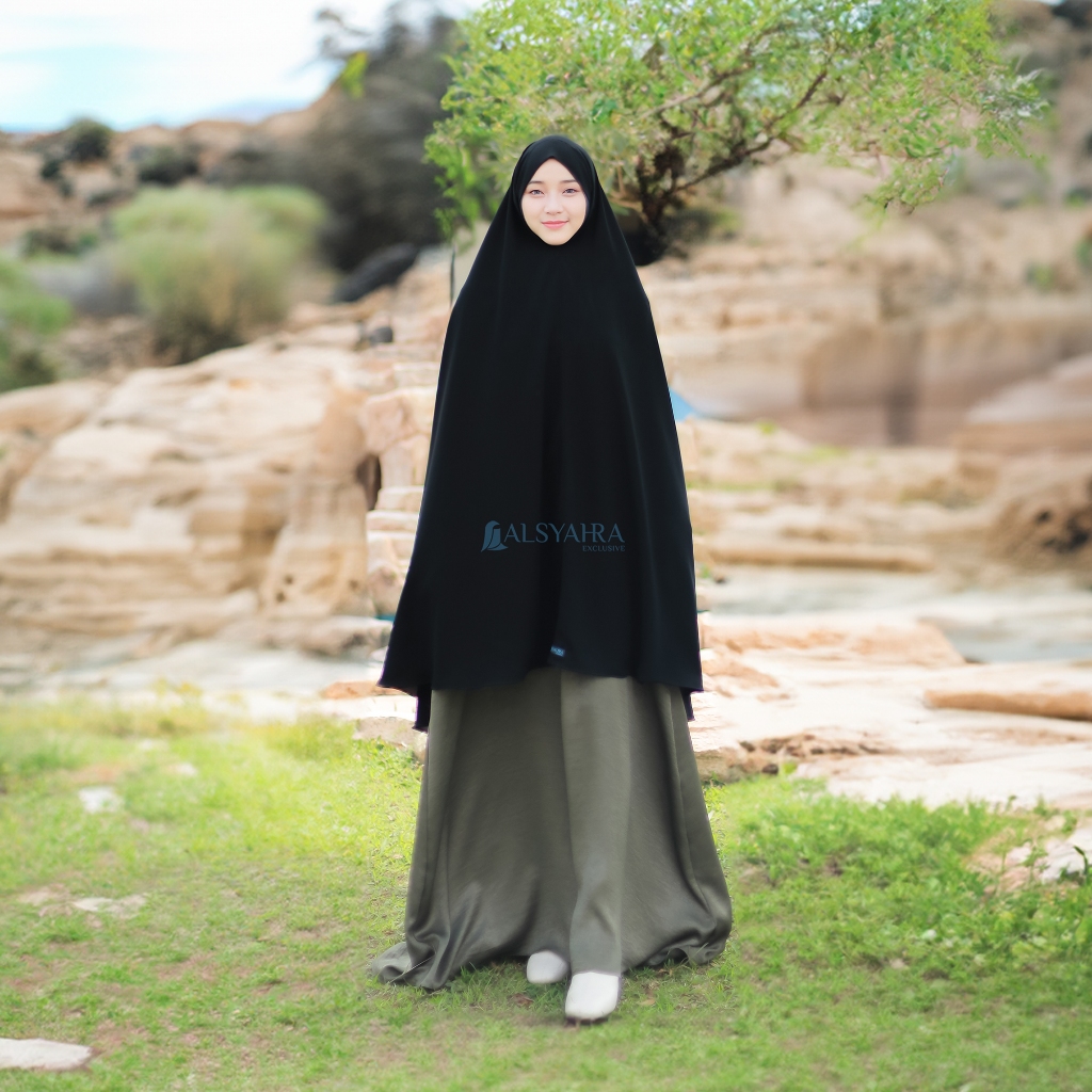 Alsyahra Exclusive - Set Khiban Khimar Bandana Syari Cadar Tali Jetblack Size XXL