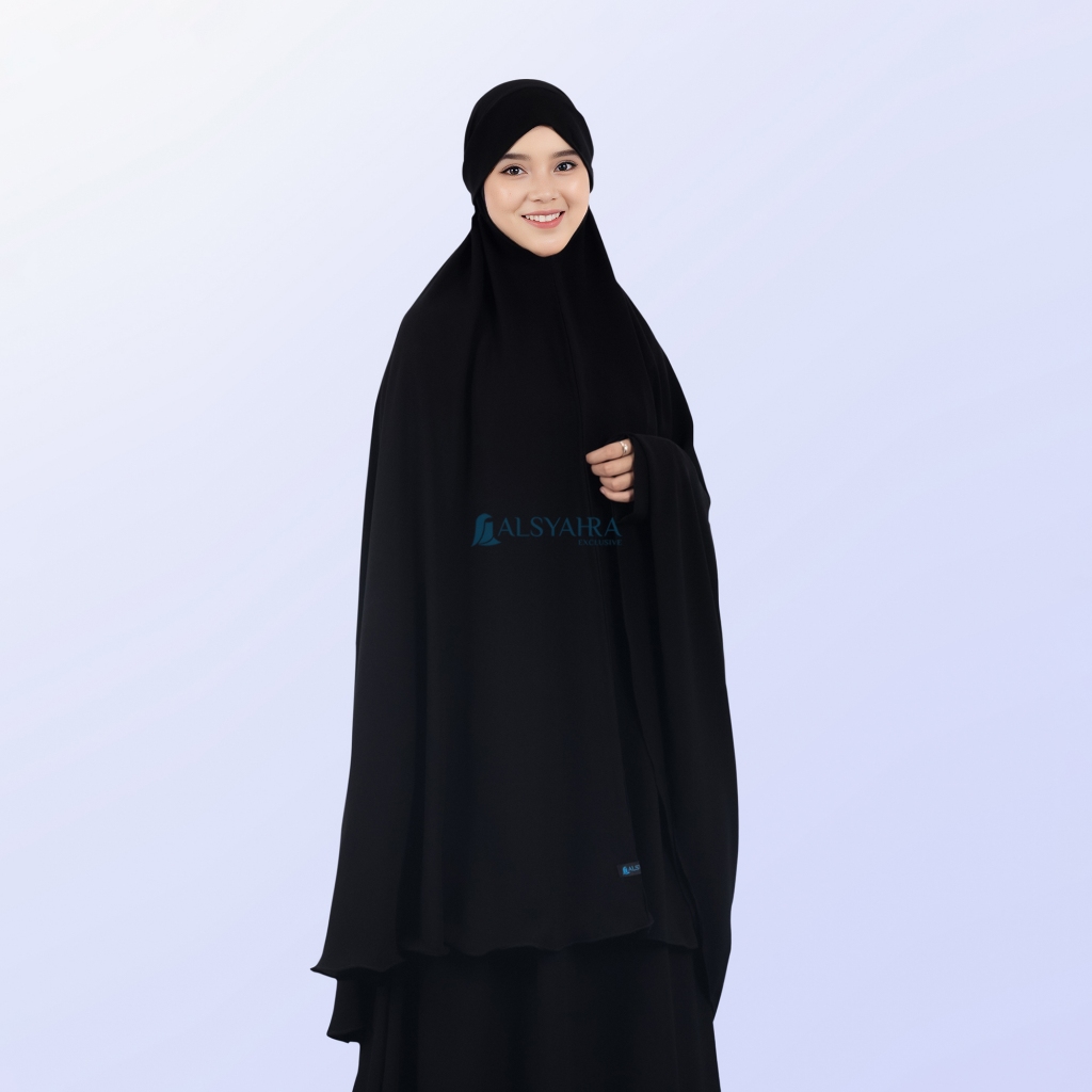 Alsyahra Exclusive - Set Khiban Khimar Bandana Syari Cadar Tali Jetblack Size XXL