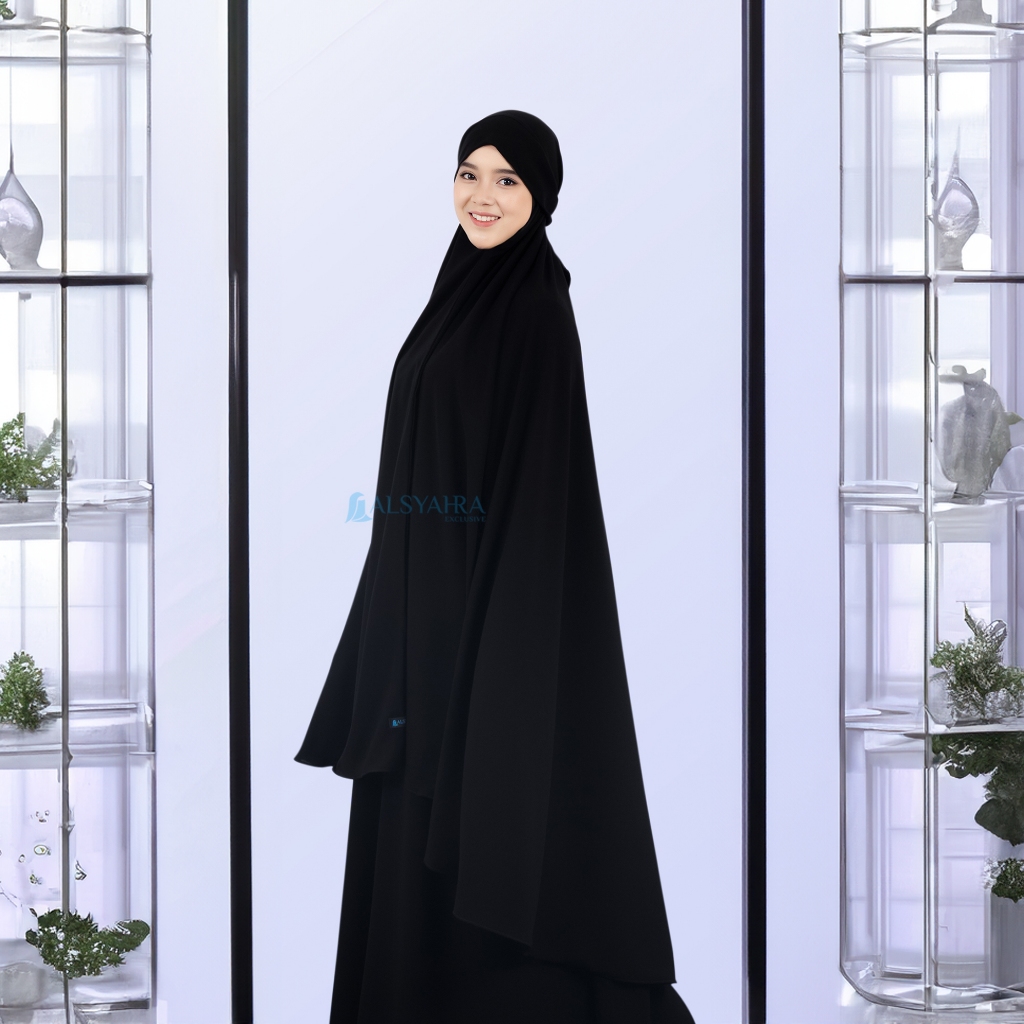 Alsyahra Exclusive - Set Khiban Khimar Bandana Syari Cadar Tali Jetblack Size XXL