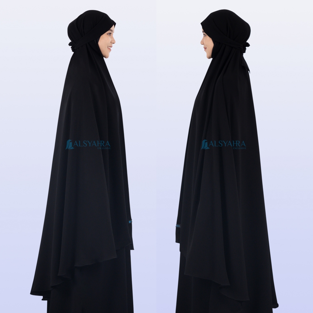 Alsyahra Exclusive - Set Khiban Khimar Bandana Syari Cadar Tali Jetblack Size XXL