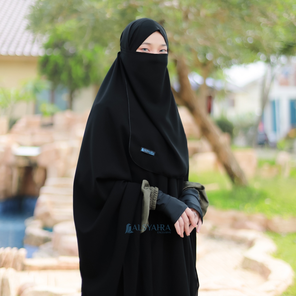 Alsyahra Exclusive - Set Khiban Khimar Bandana Syari Cadar Tali Jetblack Size XXL