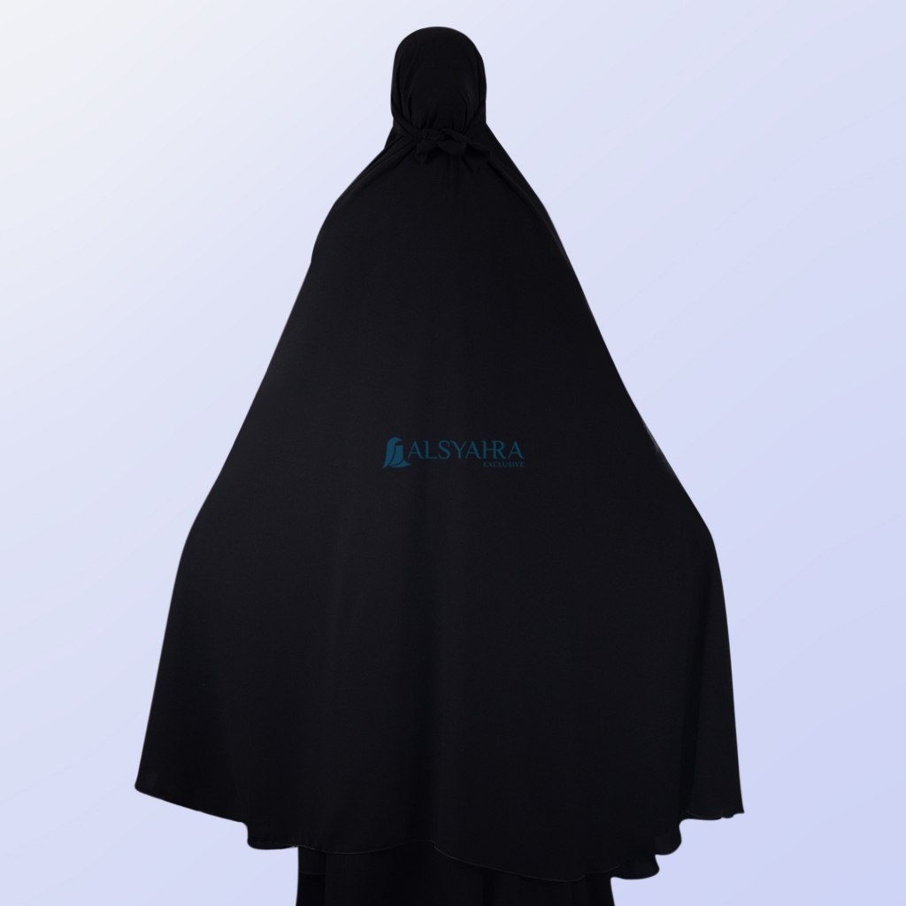 Alsyahra Exclusive - Set Long Khiban Khimar Bandana Syari Like Mukena Haramain Cadar Jetblack