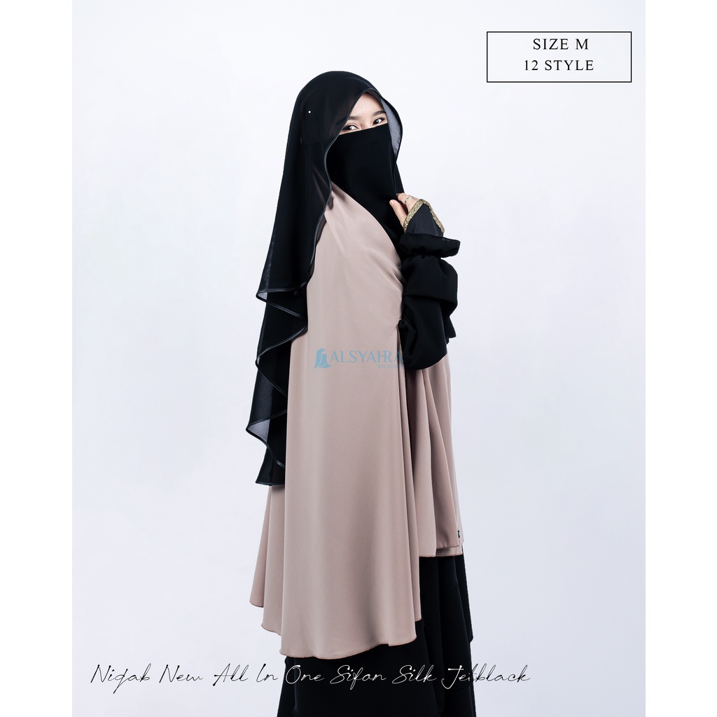 Alsyahra Exclusive - Bundling Niqab All In One Size M Sifon Silk Jetblack Arab 12 Style