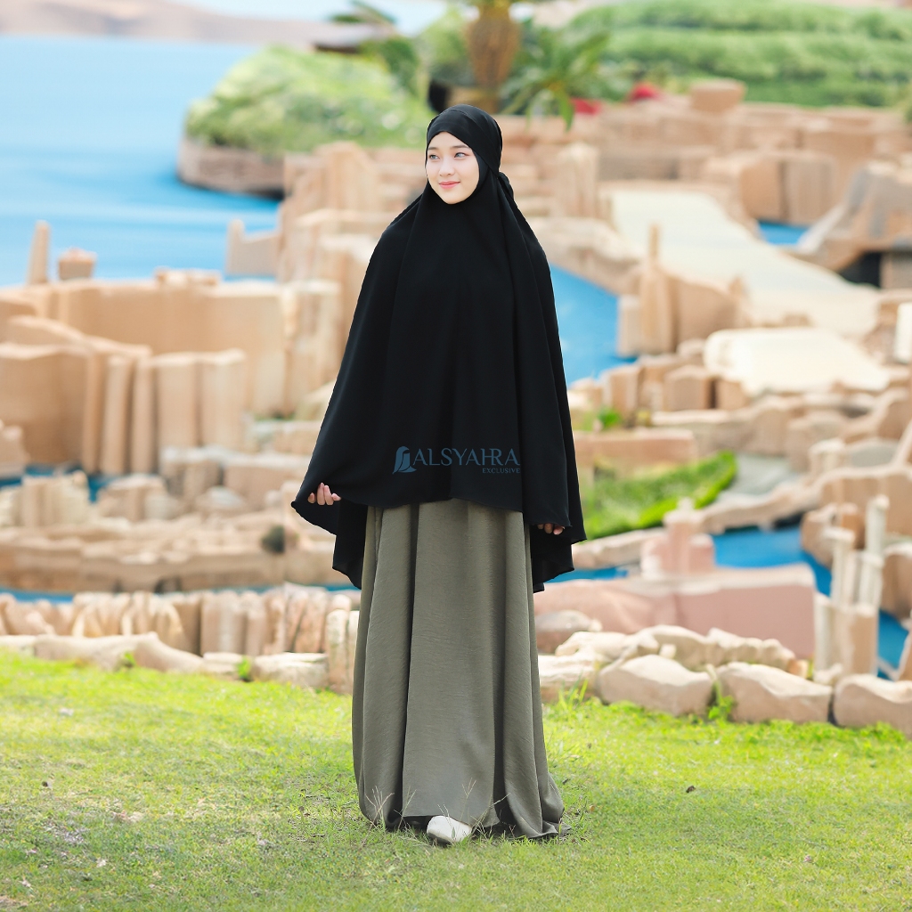 Alsyahra Exclusive - Set Khiban Khimar Bandana Syari Cadar Jetblack Size XL