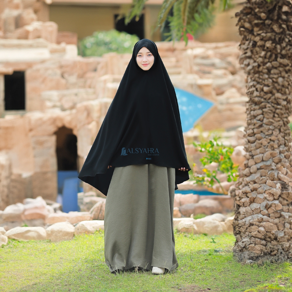 Alsyahra Exclusive - Set Khiban Khimar Bandana Syari Cadar Jetblack Size XL