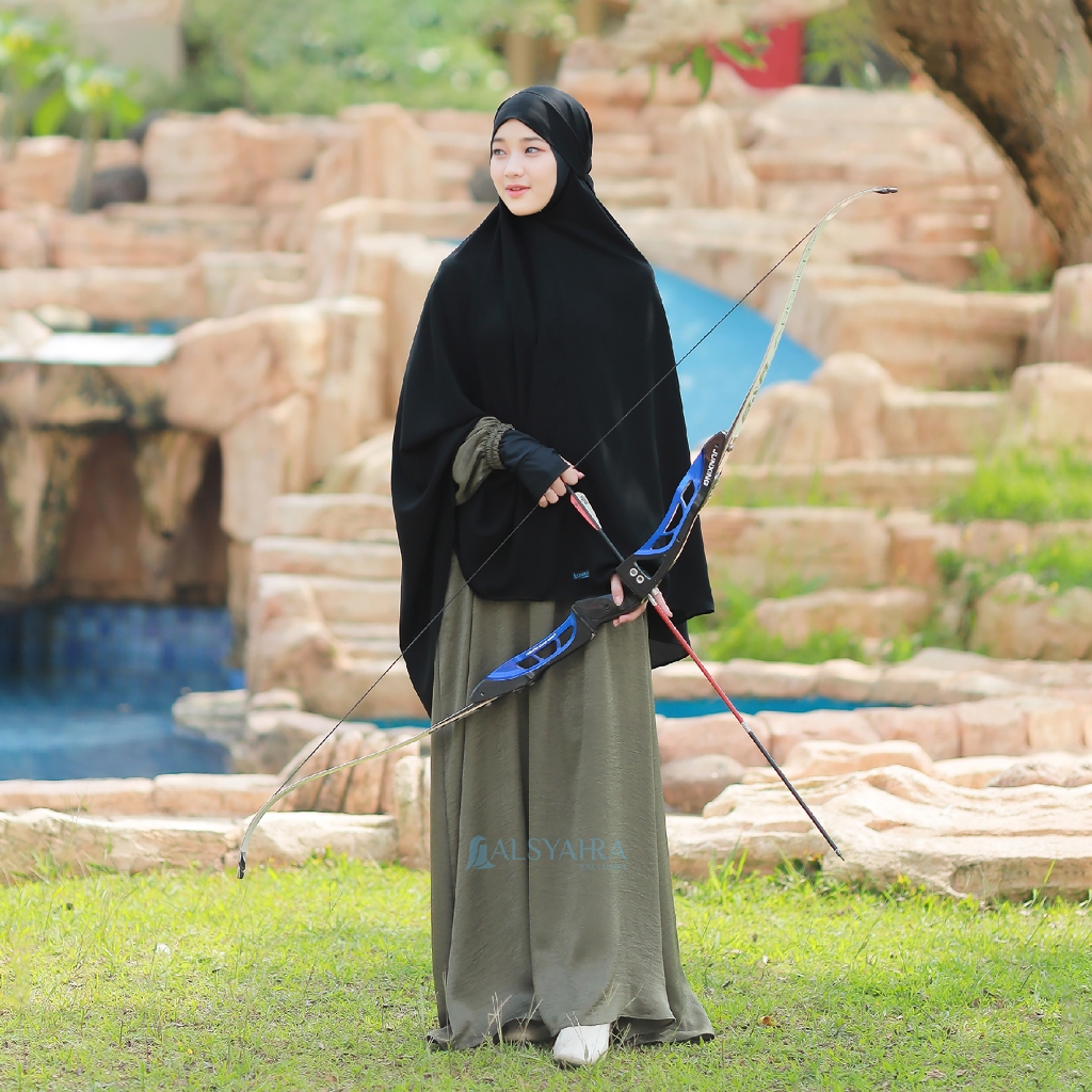 Alsyahra Exclusive - Set Khiban Khimar Bandana Syari Cadar Jetblack Size XL