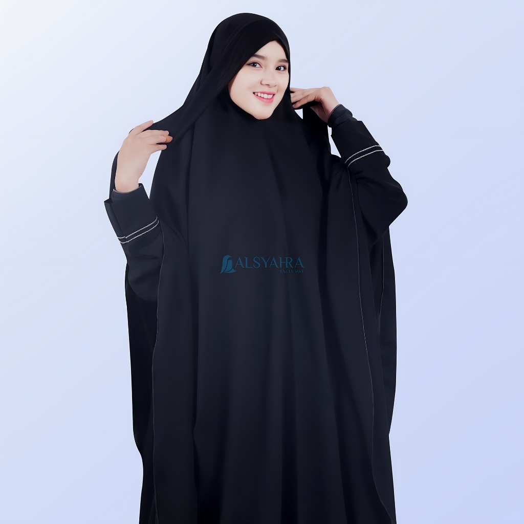 Alsyahra Exclusive - Set Khiban Khimar Bandana Syari Cadar Jetblack Size XL