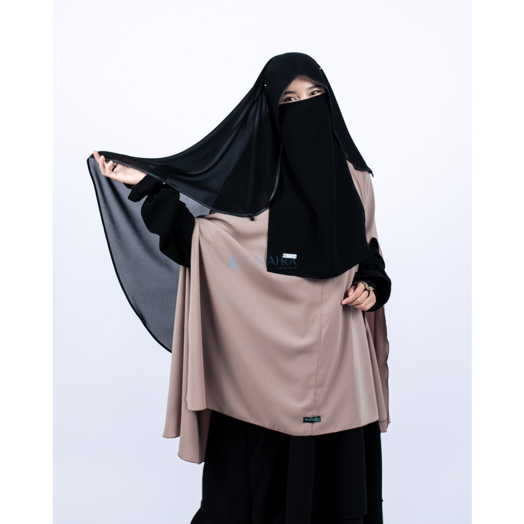 Alsyahra Exclusive - Bundling Niqab All In One Size M Sifon Silk Jetblack Arab 12 Style