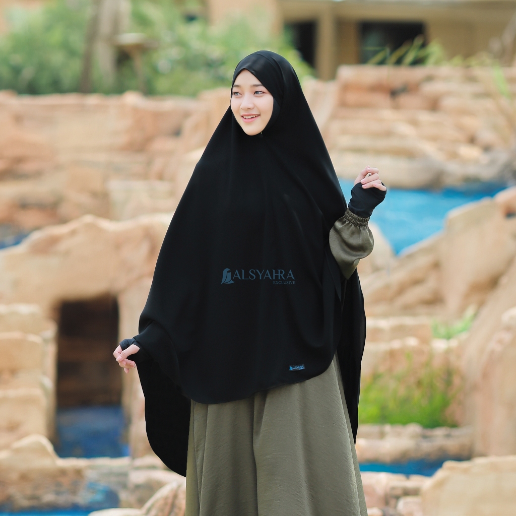 Alsyahra Exclusive - Set Khiban Khimar Bandana Syari Cadar Jetblack Size XL