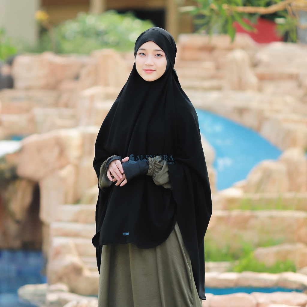 Alsyahra Exclusive - Set Khiban Khimar Bandana Syari Cadar Jetblack Size XL