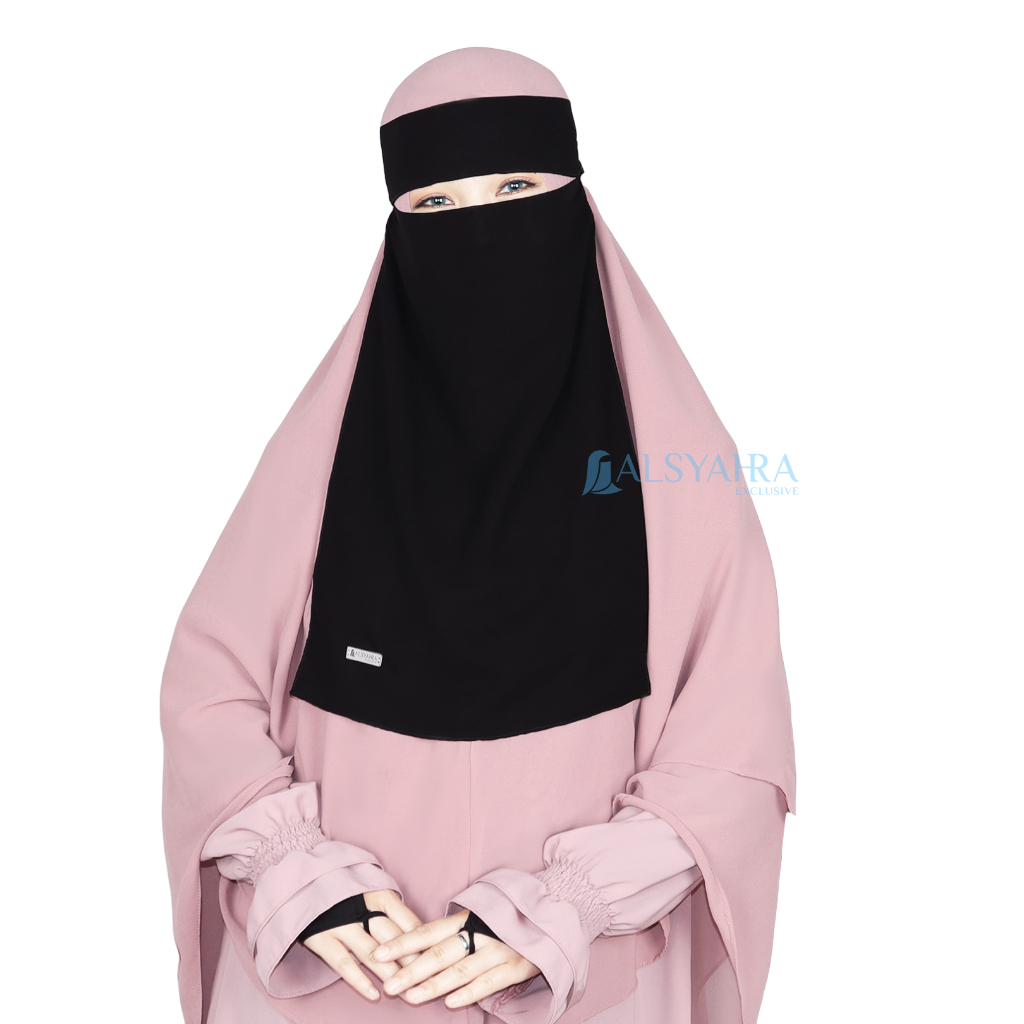 Alsyahra Exclusive - Bundling Niqab All In One Size M Sifon Silk Jetblack Arab 12 Style