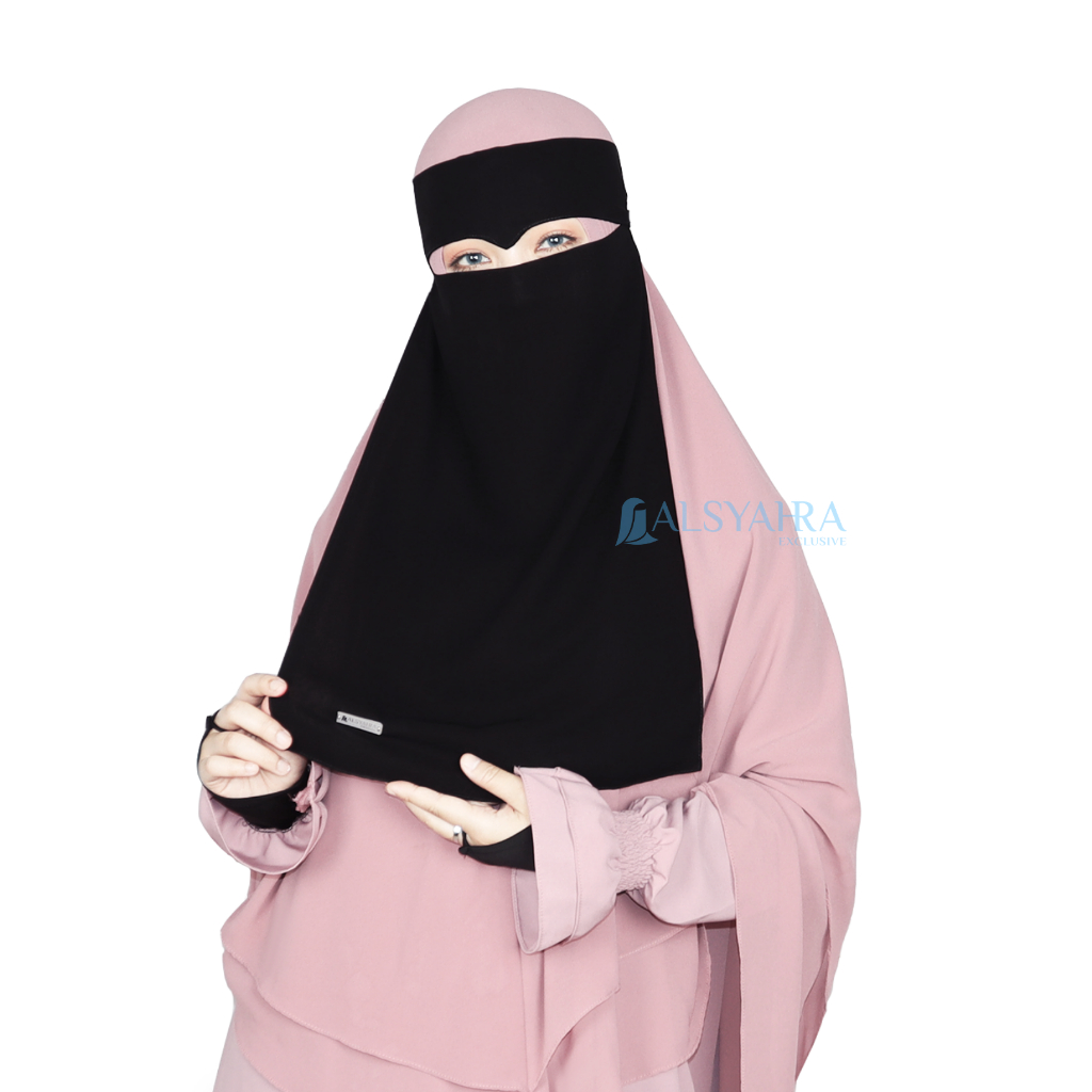 Alsyahra Exclusive - Bundling Niqab All In One Size M Sifon Silk Jetblack Arab 12 Style