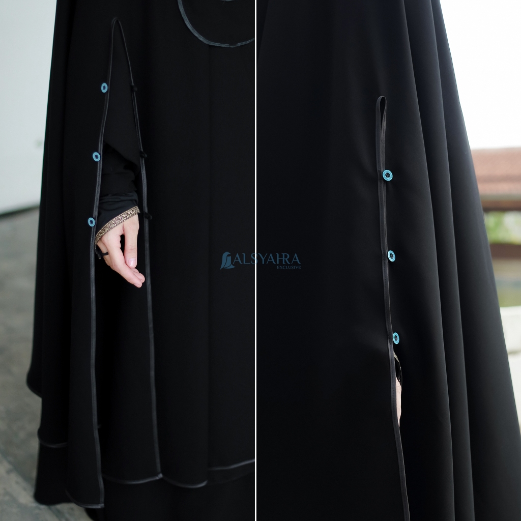 Alsyahra Exclusive - Set Long Khimar Like Mukena Handsplit Raudhah Haramain Cadar Jetblack