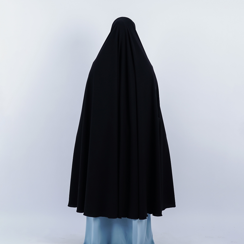 Alsyahra Exclusive - Set Long Khimar Like Mukena Handzipper Haramain Cadar Tali Jetblack