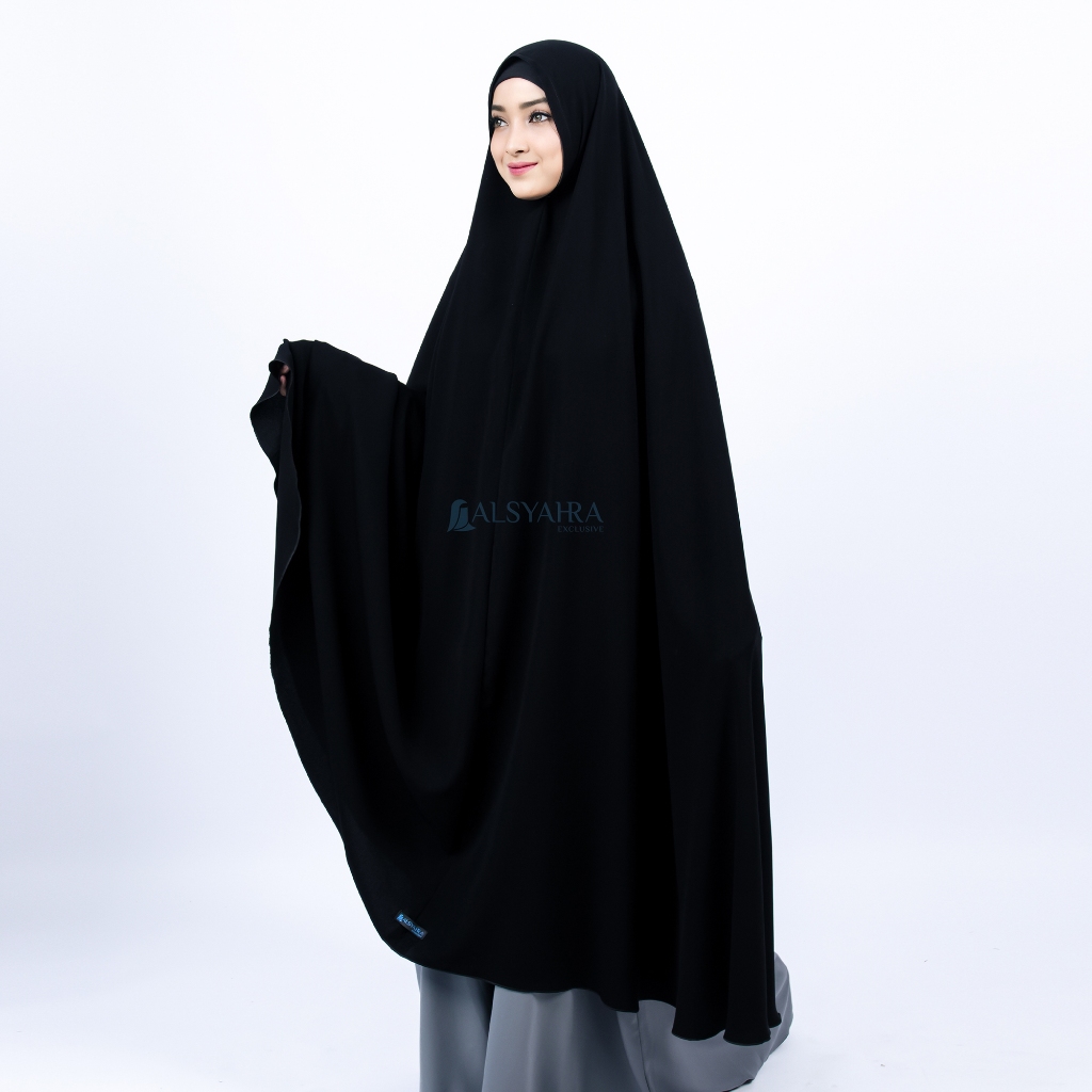 Alsyahra Exclusive - Set Long Khimar Like Mukena Haramain Niqab Bandana Jetblack
