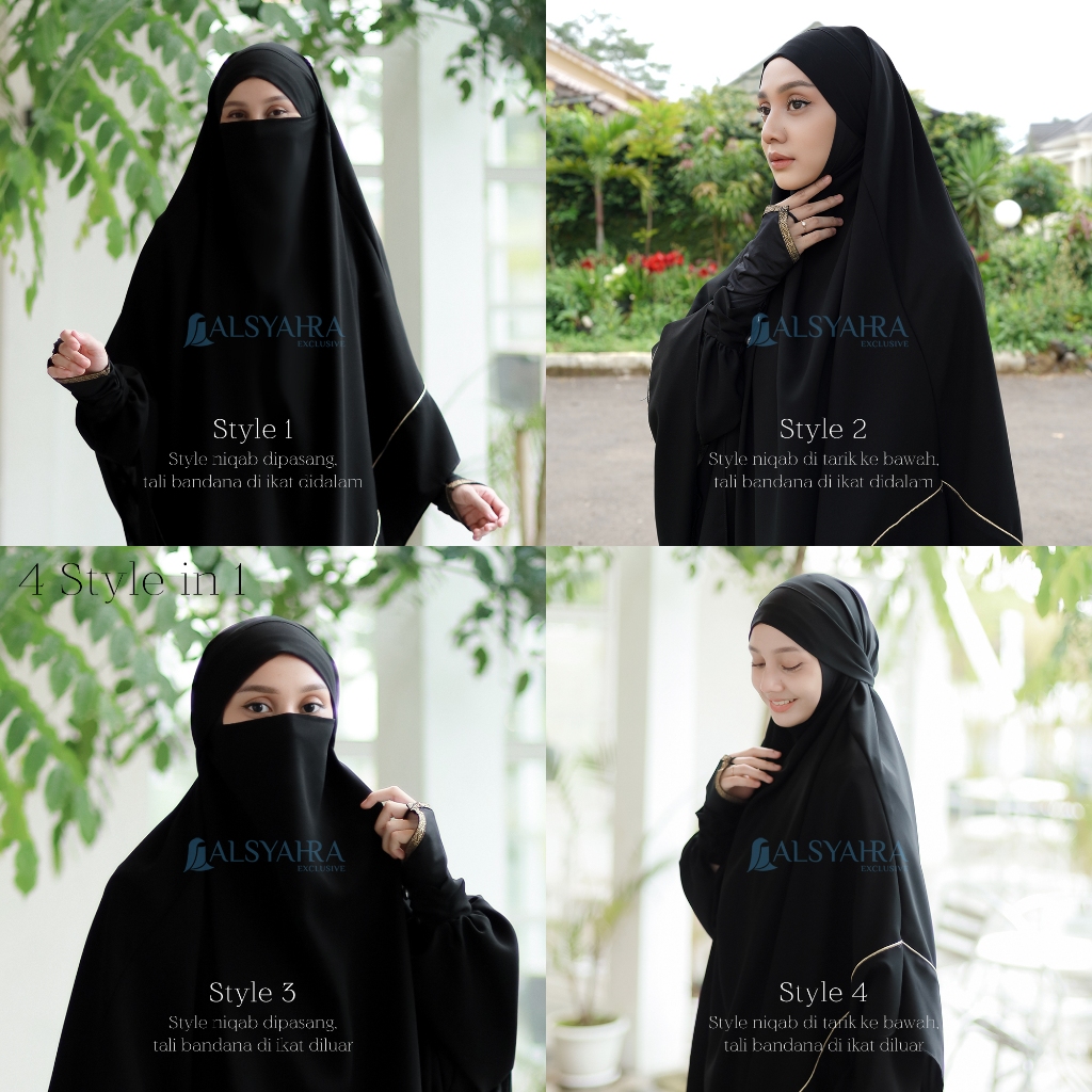 Alsyahra Exclusive - Khiban French Khimar Lancip V Ayumi List Gold Soft Jetblack Size XL