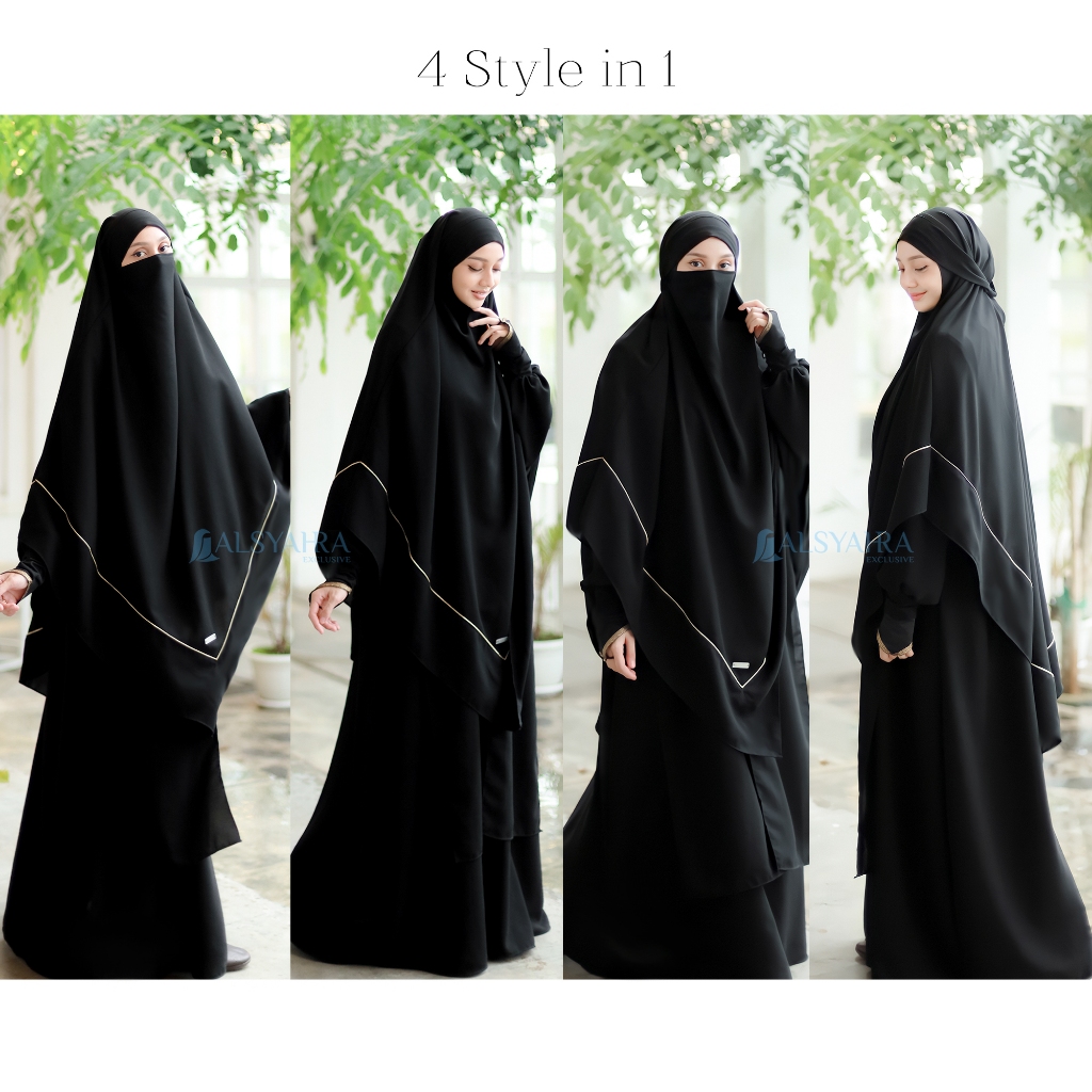 Alsyahra Exclusive - Khiban French Khimar Lancip V Ayumi List Gold Soft Jetblack Size XL
