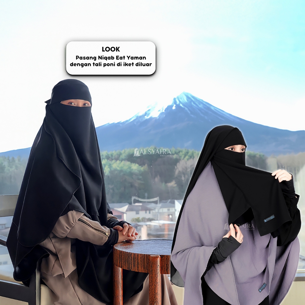 Alsyahra Exclusive - Niqab Eat Yaman Poni Himayah Sifon Silk Jetblack Makan Minum Friendly