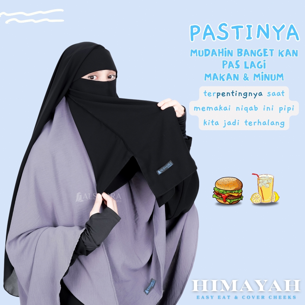 Alsyahra Exclusive - Niqab Eat Yaman Poni Himayah Sifon Silk Jetblack Makan Minum Friendly