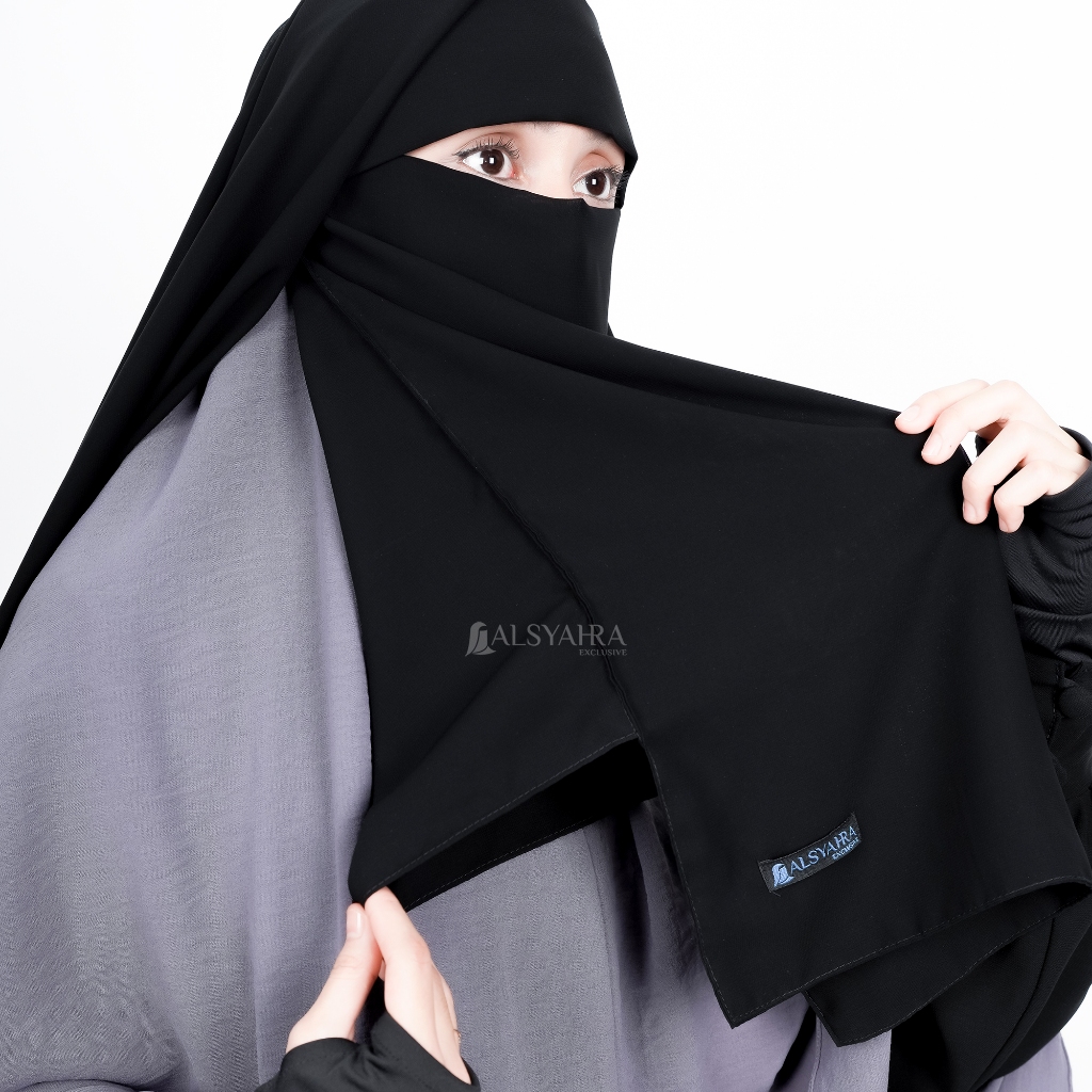 Alsyahra Exclusive - Niqab Eat Yaman Poni Himayah Sifon Silk Jetblack Makan Minum Friendly
