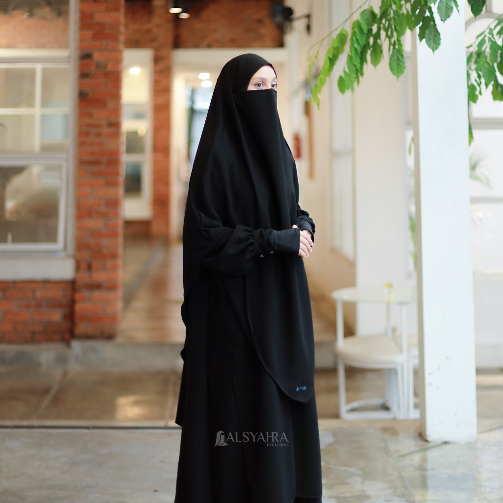 Alsyahra Exclusive - Khiban French Khimar Lancip V Ayumi Soft Jetblack