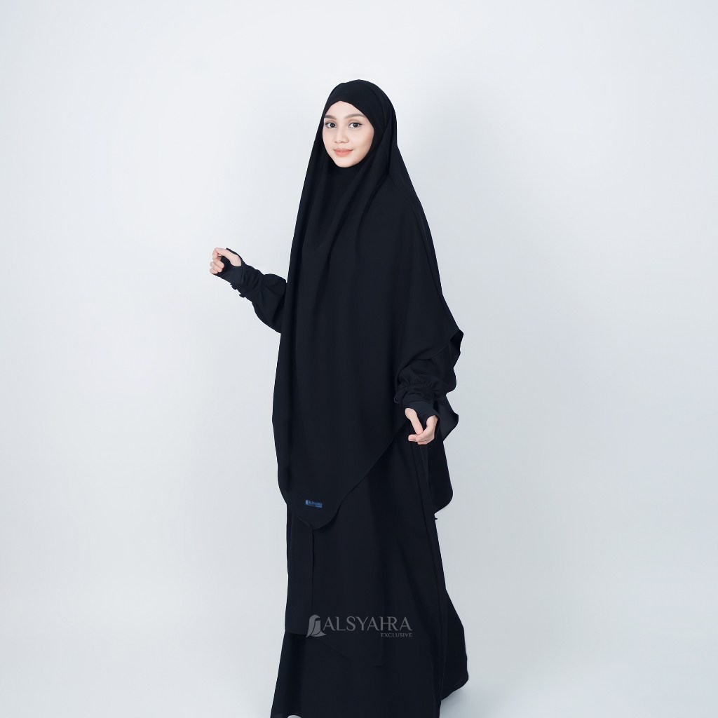 Alsyahra Exclusive - Khiban French Khimar Lancip V Ayumi Soft Jetblack