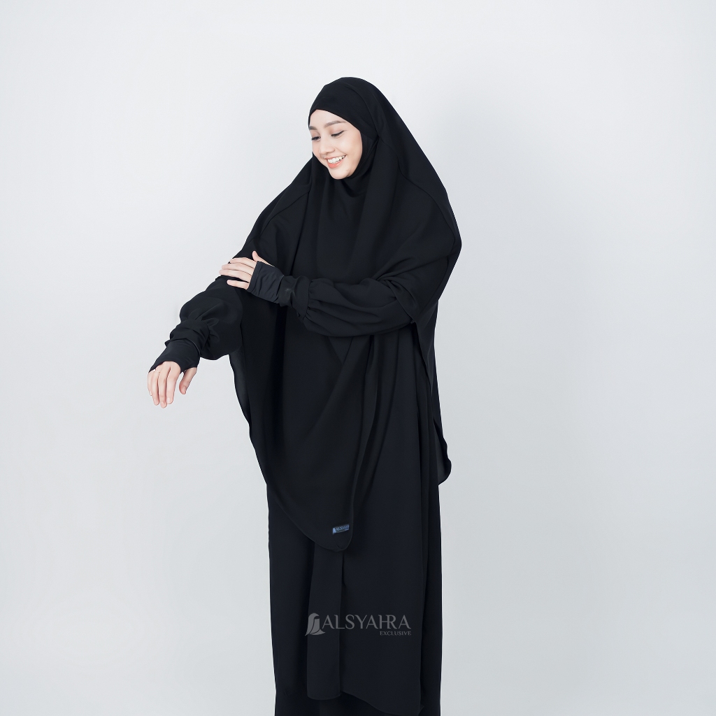 Alsyahra Exclusive - Khiban French Khimar Lancip V Ayumi Soft Jetblack