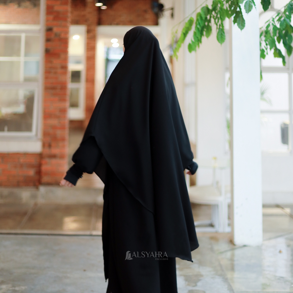 Alsyahra Exclusive - Khiban French Khimar Lancip V Ayumi Soft Jetblack