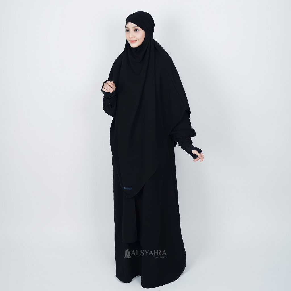 Alsyahra Exclusive - Khiban French Khimar Lancip V Ayumi Soft Jetblack